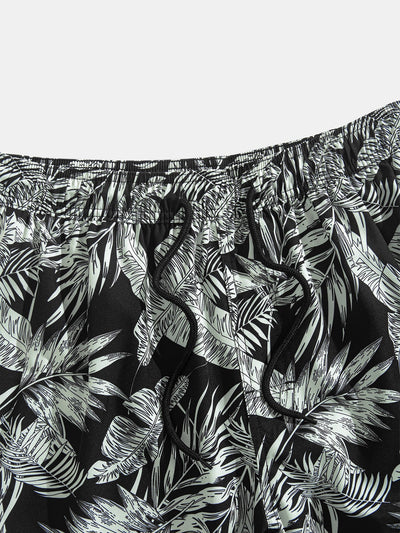 Luca® | Tropical Plants Print Button Up Shirt & Drawstring Swim Shorts