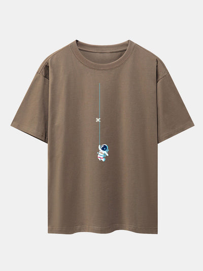 Lino® | Astronaut On A Rope Print Drop Shoulder Oversize T-Shirt