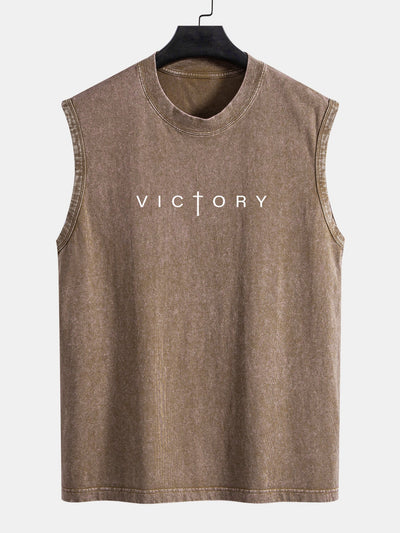 Andrew® | Victory Slogan Print Washed Distressed Tank Top