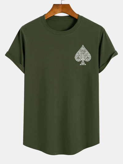 Clemente® | Ace Of Spades Print Cotton Arc Hem T-Shirt