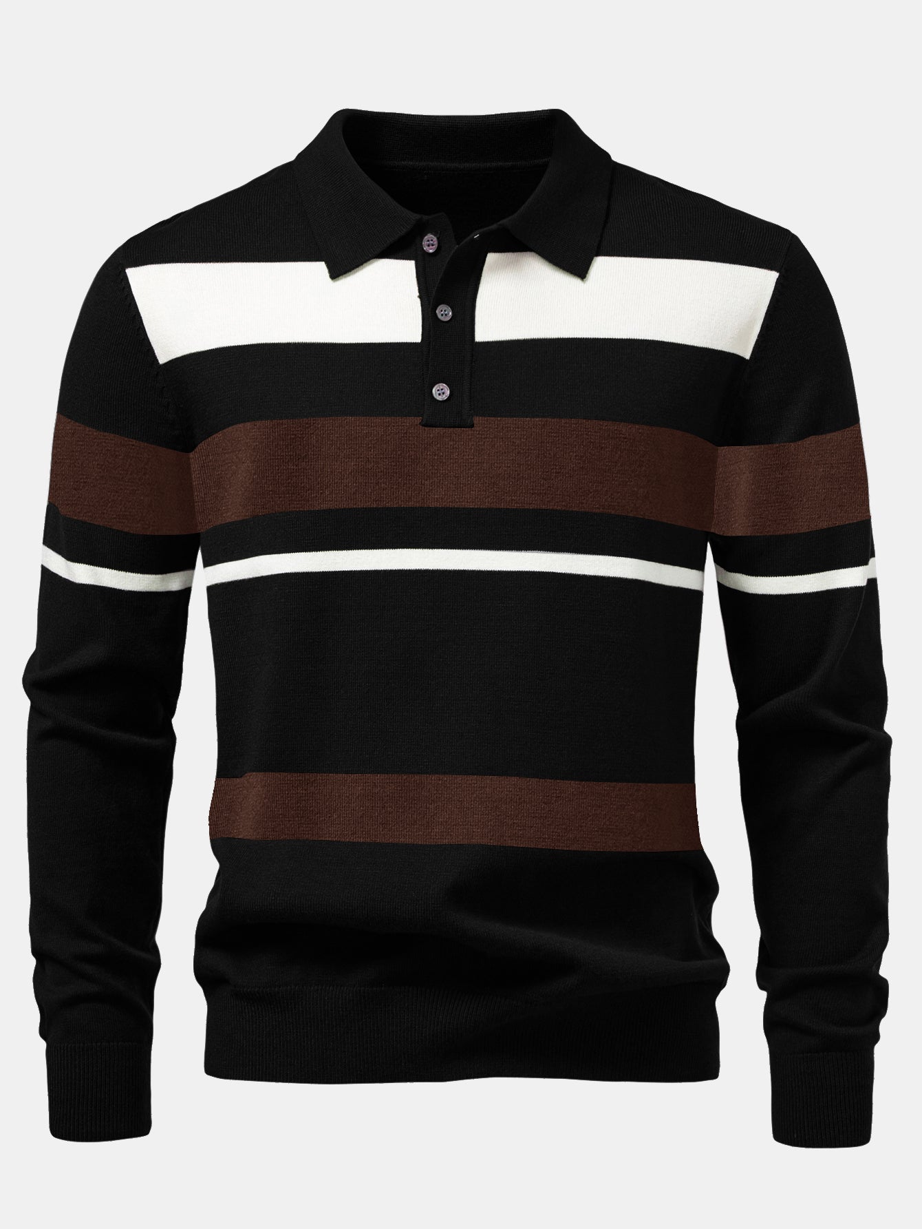Adolfo® | Long Sleeve Stripe Knit Polo Shirt