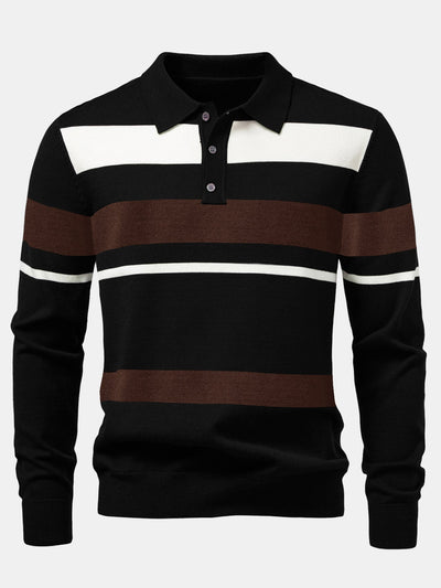Adolfo® | Long Sleeve Stripe Knit Polo Shirt