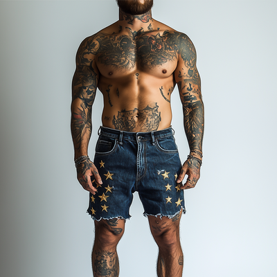 Noel | Men'S Star Embroidered Denim Shorts