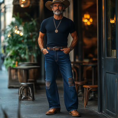 Neil | Men'S Western Cowboy Style Ripped Baggy Jeans
