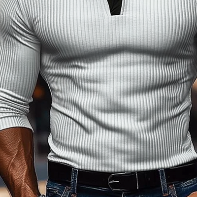 Men'snitted Contrast Striped Long-sleeved POLO Shirt