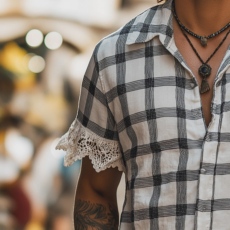 Malcolm | Men'S Summer Fashion Lace Patchwork Linen Short Sleeve Shirt