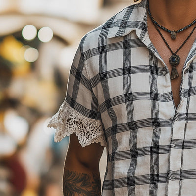 Malcolm | Men'S Summer Fashion Lace Patchwork Linen Short Sleeve Shirt