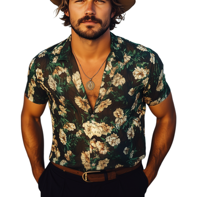 Ricardo | Men'S Summer Casual Chiffon Printed Short Sleeve Shirt