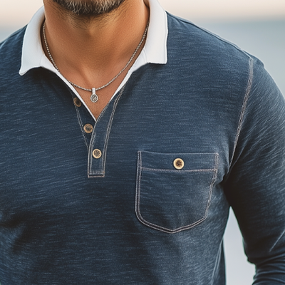 Juan | Men'S Business Cotton Colorblock Collar Long Sleeve Polo Shirt