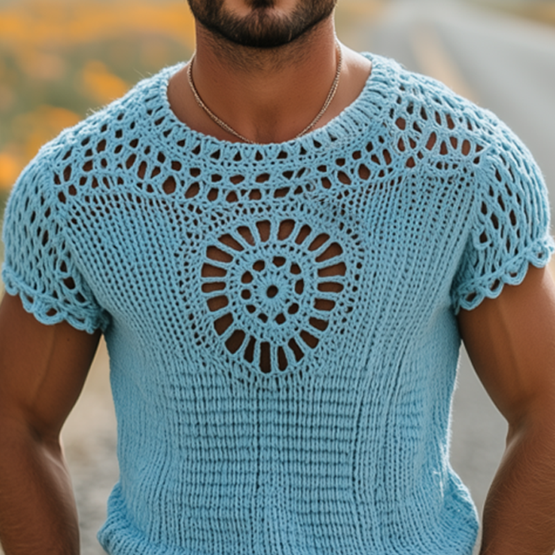 Louis | Men'S Summer Fashion Casual Hollow Crochet Round Neck Knitted Short Sleeve T-Shirt