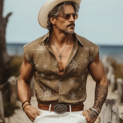 Owen | Men'S Summer Beach Print Sleeveless Shirt