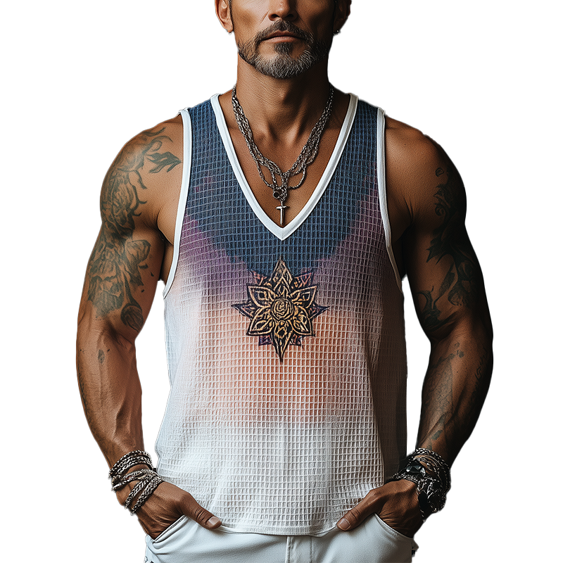 Chad | Men'S Summer Fashion Gradient Print Embroidery Waffle Tank Top