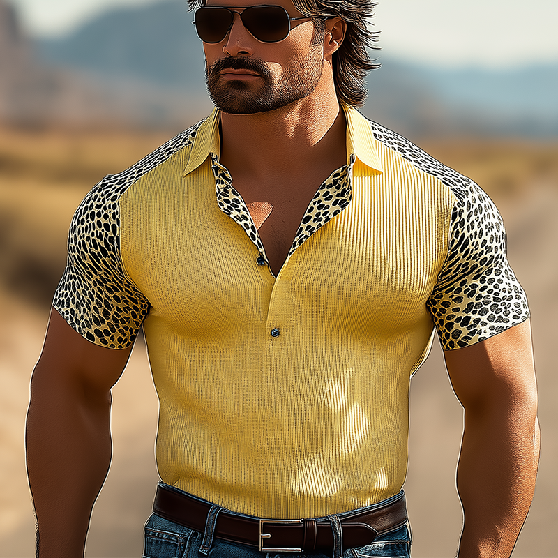 Roger | Men'S Summer Breathable Leopard Print Knitted Stretch Short Sleeve Polo Shirt