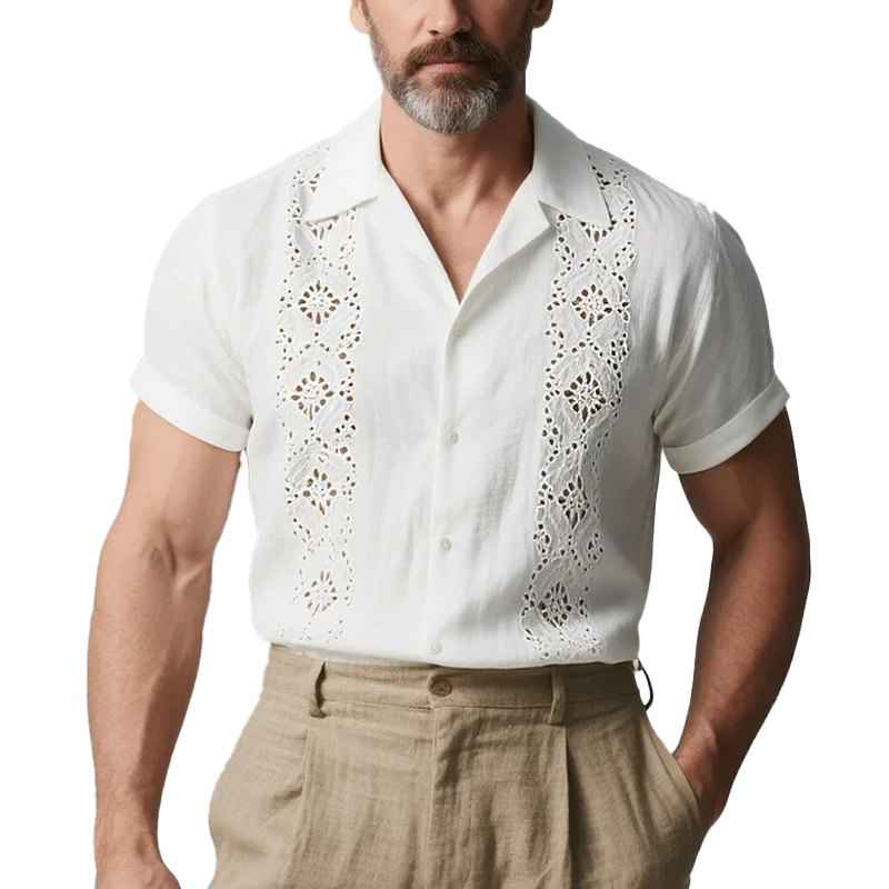 Ethan | Men'S Casual Hollow Decoration Cuban Collar Short Sleeve Shirt