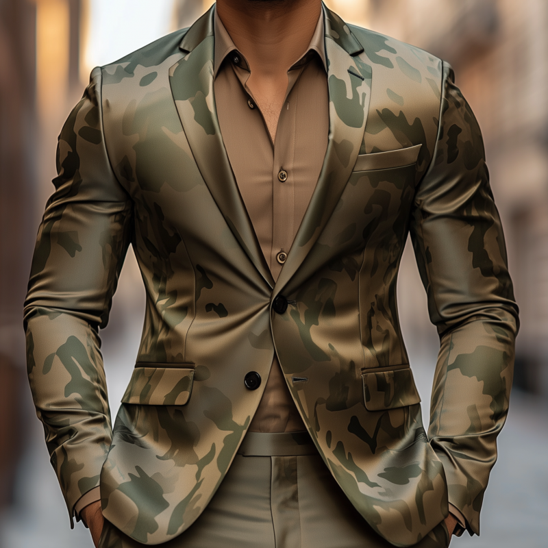 Levi | Men'S Casual Camouflage Print Satin Notch Lapel Single Breasted Slim Fit Blazer