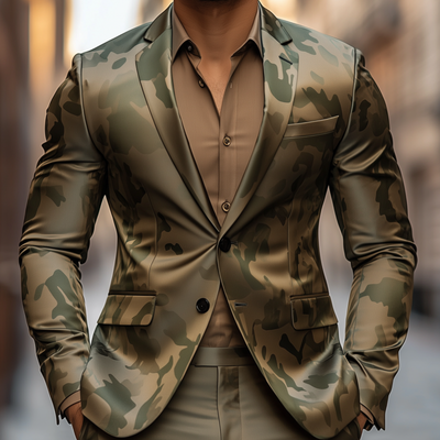 Levi | Men'S Casual Camouflage Print Satin Notch Lapel Single Breasted Slim Fit Blazer