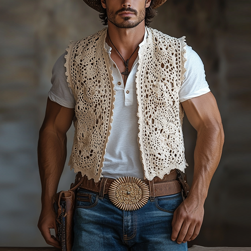 Milton | Men'S Western Style Solid Color Crochet Buttonless Vest