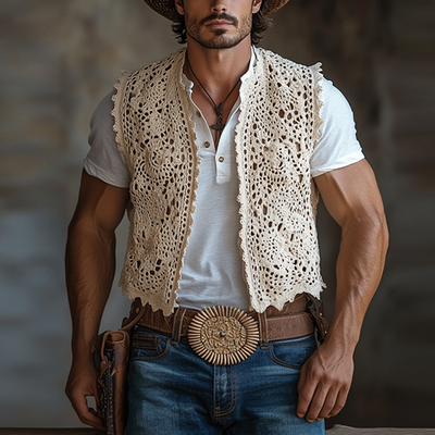 Milton | Men'S Western Style Solid Color Crochet Buttonless Vest