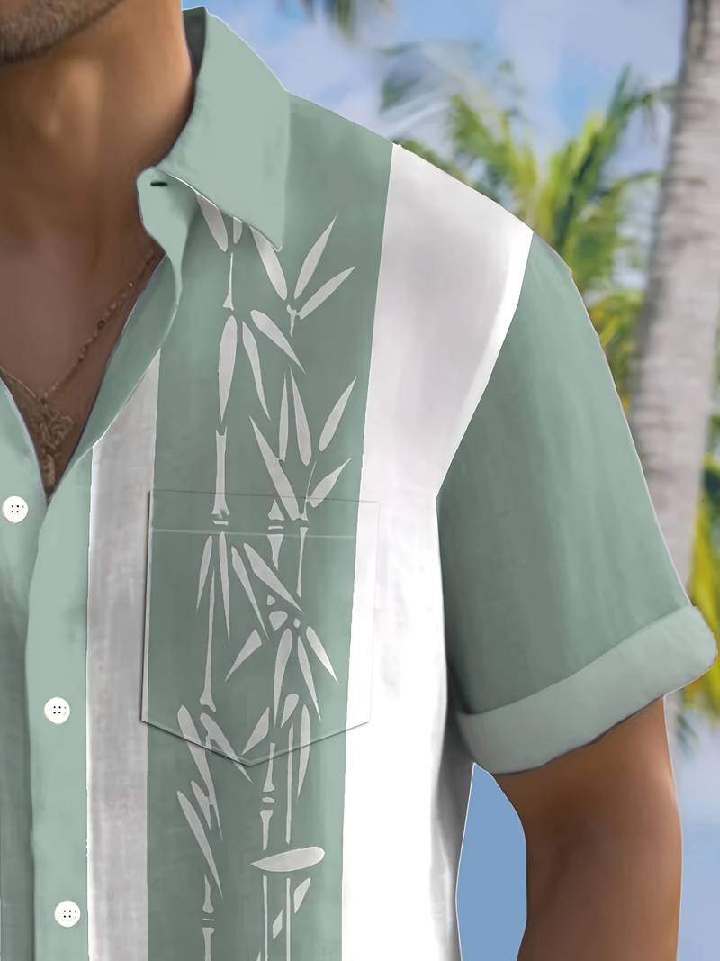 Macario® | Short Sleeve Shirt With Bamboo Print And Color Block
