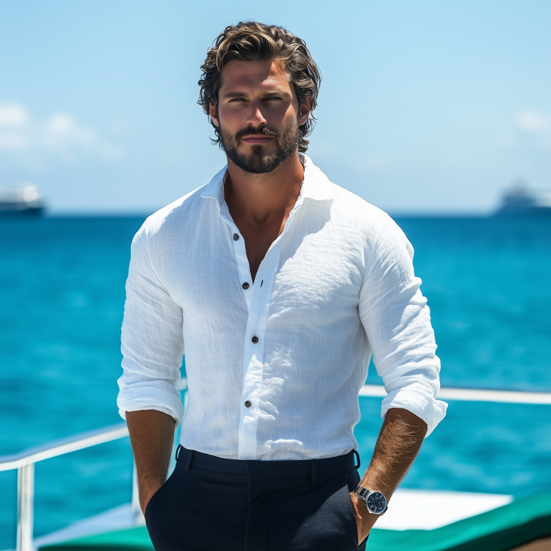 Douglas | Men'S Casual Solid Color Breathable Linen Lapel Slim Fit Long Sleeve Shirt