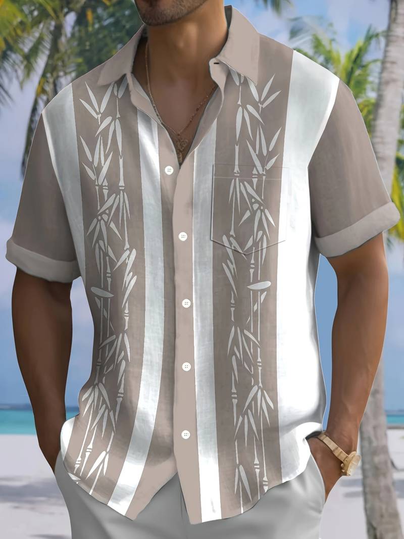 Macario® | Short Sleeve Shirt With Bamboo Print And Color Block