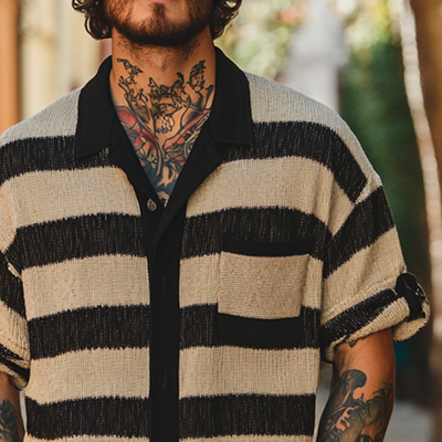 Malcolm | Men'S Striped Knitted Three-Quarter Sleeve Shirt