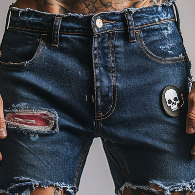 Gabriel | Men'S Skull Ripped Denim Shorts