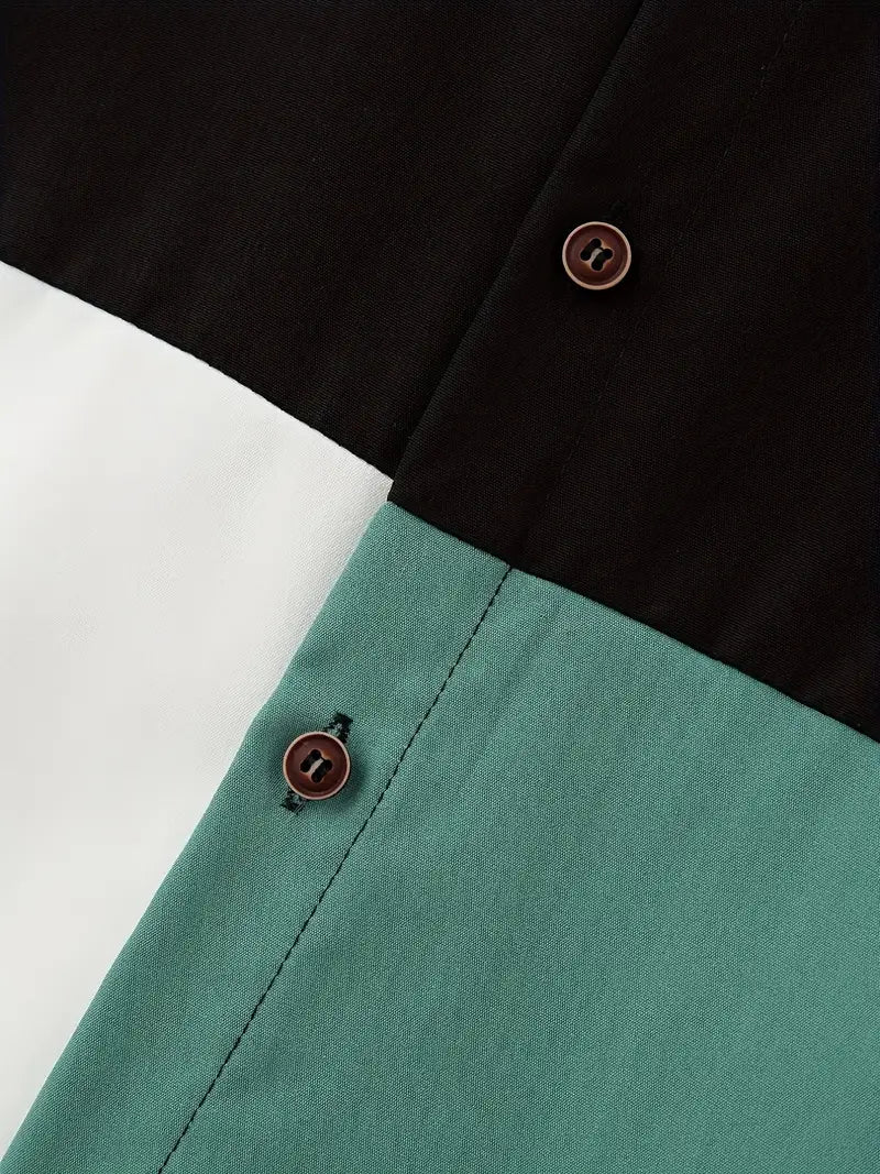 Ernesto® | Trendy Color Block Shirt With Button Placket For Men