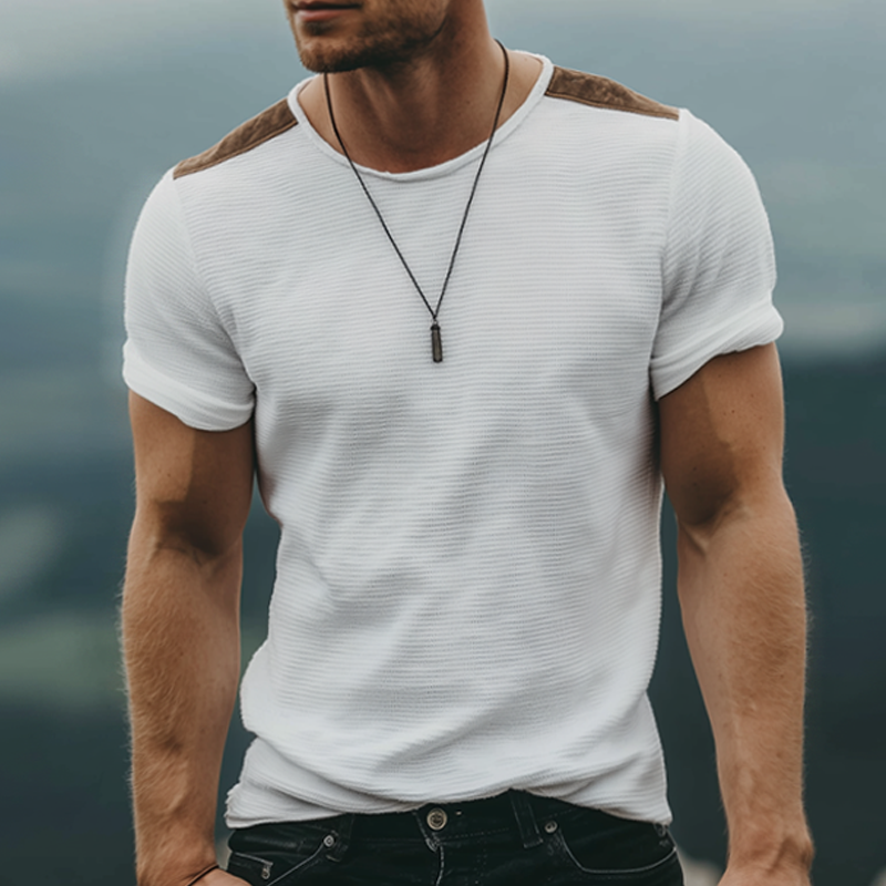 Guy | Men'S Retro Casual Solid Color Waffle Stitching Suede Round Neck Short Sleeve T-Shirt
