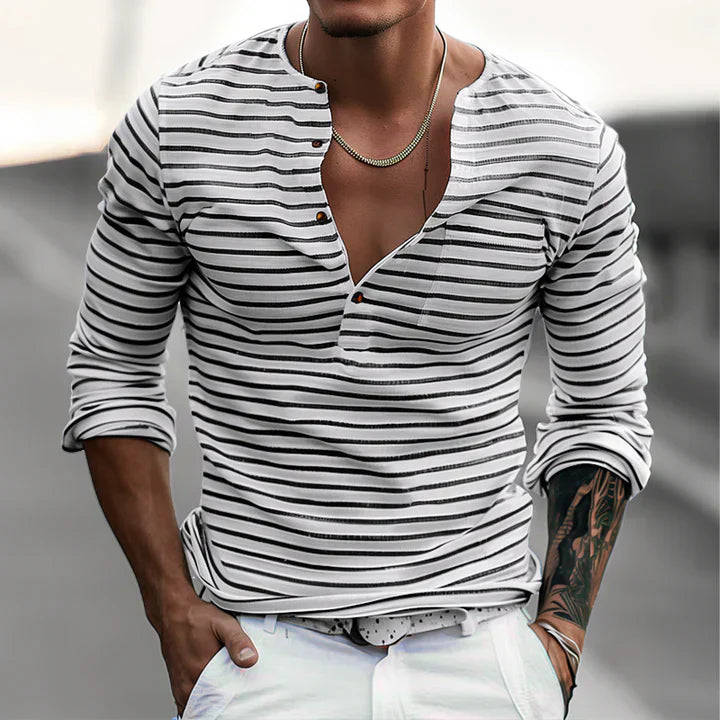 Benjamin® | Striped Long-Sleeved Shirt With Henley Collar