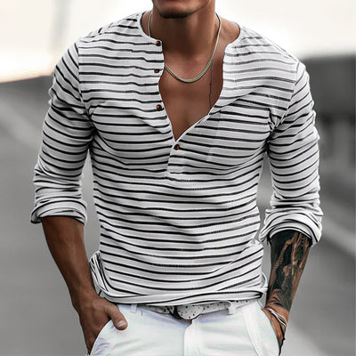 Benjamin® | Striped Long-Sleeved Shirt With Henley Collar