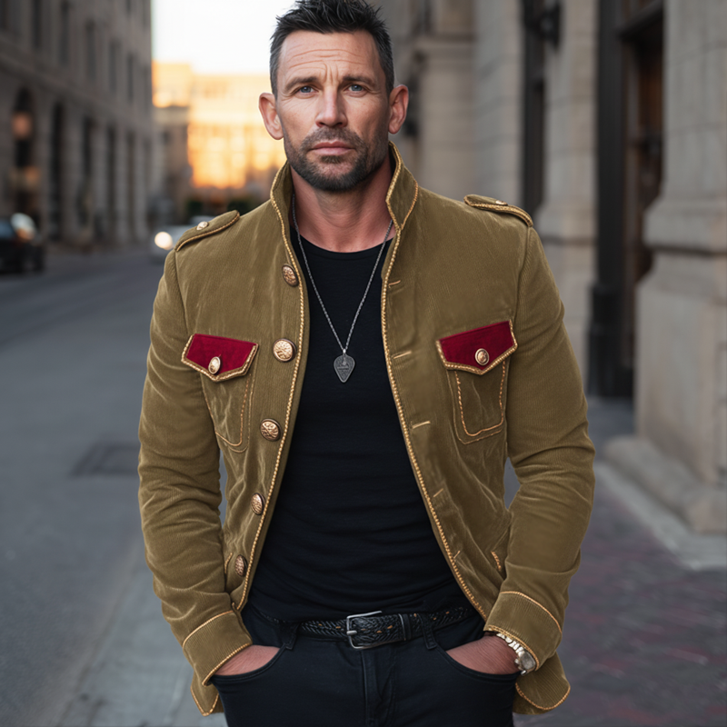 Men's Vine Stand Collar Velvetlti-Btn Jacket