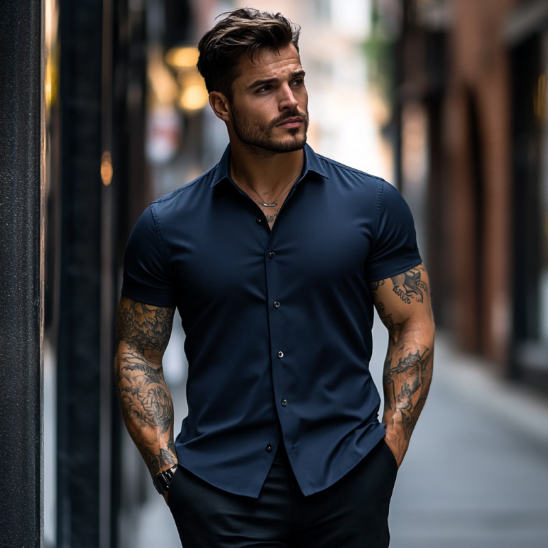 Graham | Men'S Casual Soft Breathable Cotton Lapel Slim Fit Short Sleeve Shirt