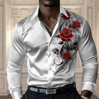 Arthur | Men'S Satin Print Long Sleeve Lapel Shirt