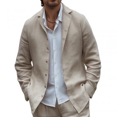 Walter | Men'S Casual Solid Color Breathable Linen Cuban Collar Single Breasted Loose Long Sleeve Shirt