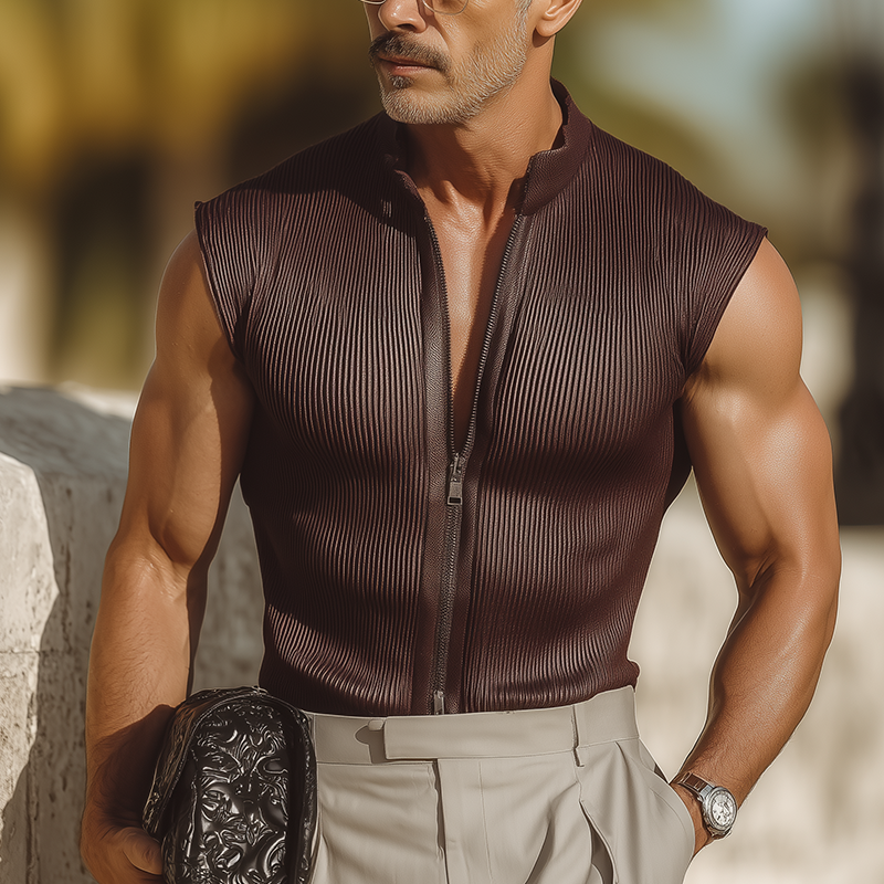 Wilbur | Men'S Summer Fashion Striped Textured Fabric Sleeveless Tank Top