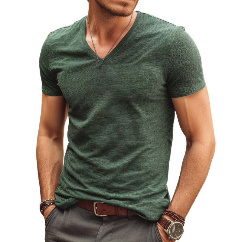 Bryan | Men'S Casual Breathable Cotton Blended Textured Fabric V-Neck Slim Short-Sleeved T-Shirt
