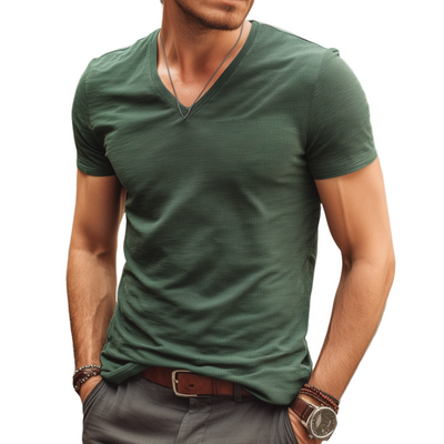 Bryan | Men'S Casual Breathable Cotton Blended Textured Fabric V-Neck Slim Short-Sleeved T-Shirt
