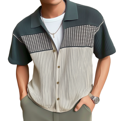 Simon | Men'S Business Colorblock Knitted Button Short Sleeve Shirt