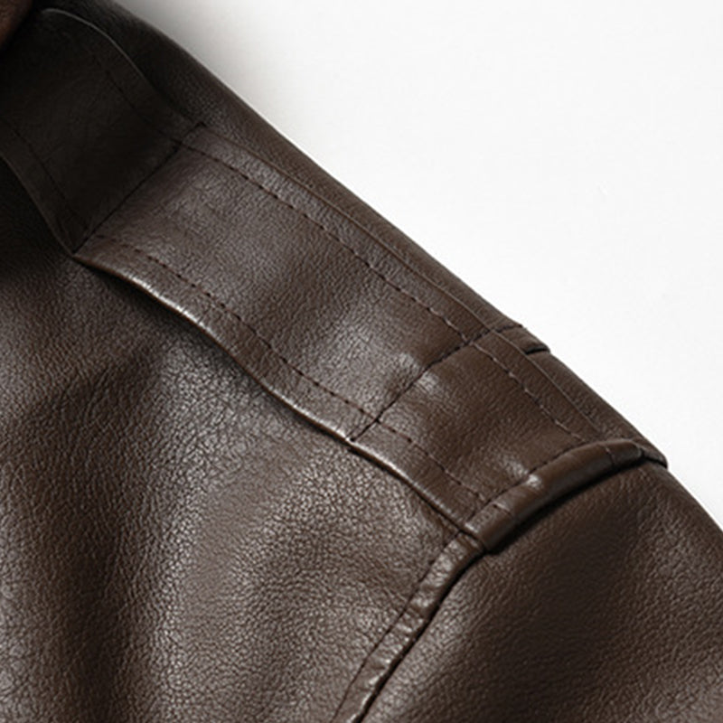 Men's Vine Doble Collar Leather Long Sleeveip Fly Bomber Jacket