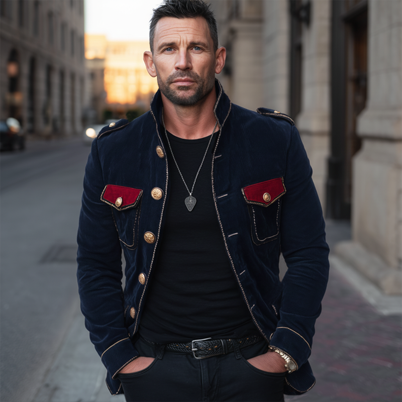 Men's Vine Stand Collar Velvetlti-Btn Jacket