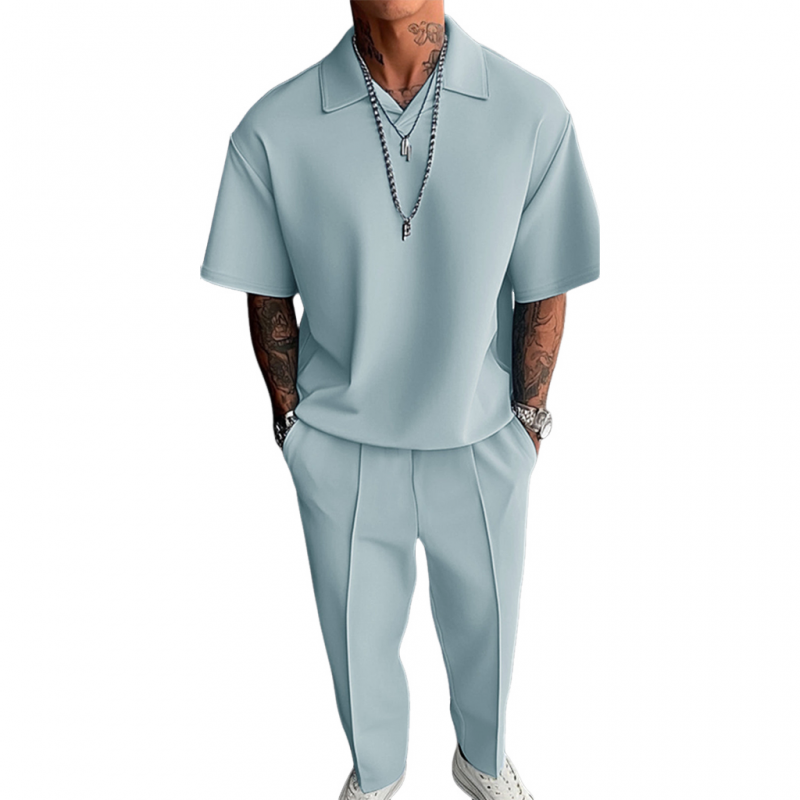 Fidel | Men'S Casual Cotton Blended Lapel Loose Short Sleeve Polo Shirt Straight Trousers Set