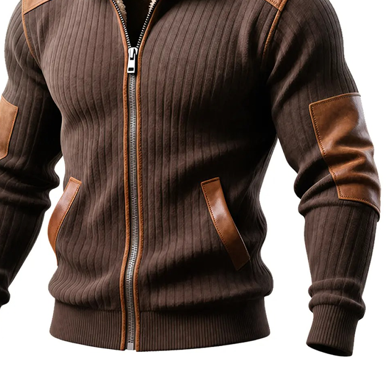 Ariel® | Men's Casual Knitted Stitching PU Lapel Zipper Jacket MTA0931J3X