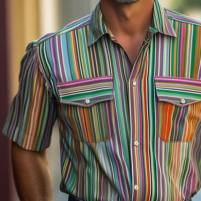 Ronnie | Men'S Summer Casual Colorful Striped Printed Short Sleeve Shirt