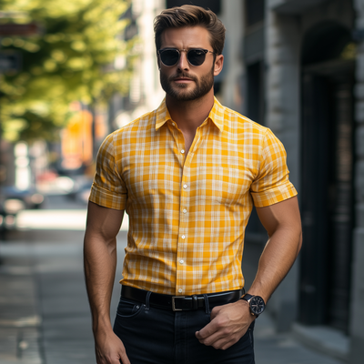 Virgil | Men'S Casual Breathable Cotton Plaid Lapel Slim Fit Short Sleeve Shirt