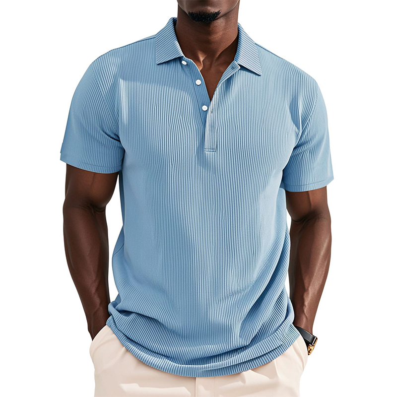Pascual | Men'S Business Striped Texture Solid Color Short Sleeve Polo Shirt