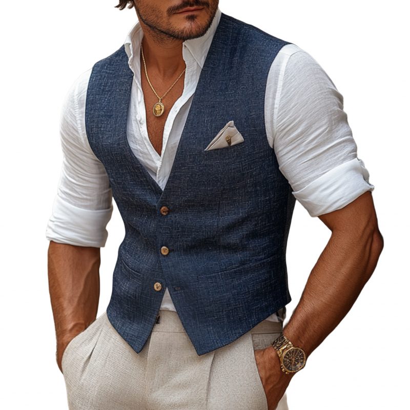 Morton | Men'S Casual Breathable Linen V-Neck Single-Breasted Slim-Fit Suit Vest