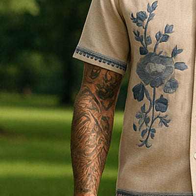 Scott | Men'S Summer Casual Linen Embroidered Short Sleeve Shirt