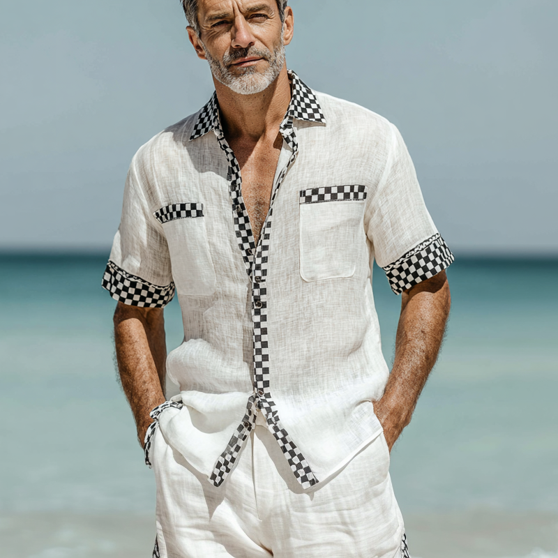Quentin | Men'S Casual Cotton And Linen Plaid Short-Sleeved Shirt