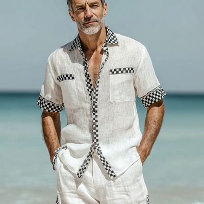 Quentin | Men'S Casual Cotton And Linen Plaid Short-Sleeved Shirt